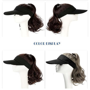 Women Hair Ponytail Wig Baseball Cap with Hair Long Wavy Wig Golf Hats With Hollow top baseball cap wig