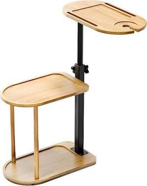 3 Layer Bamboo Bathtub Tray Table Modern Design with 360 Swivel Height Adjustable Phone &amp Wine Glass Slots Space-Saving for Bathroom Bedroom Kitchen