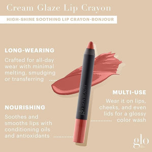 Glo Skin Beauty Cream Glaze Lip Crayon | New Neutral Shades, Deep Neutral Rose (Bonjour)