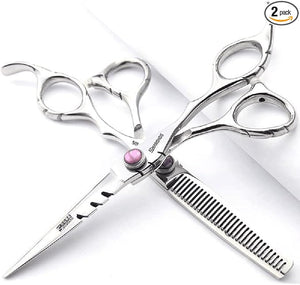 SHARONDS 6 Inch 440C High Hardness Stainless Steel Hair Scissors Hair Salon Hair Stylist Cutting Thinning Tool Barber Special (scissors set) (6 inch 2pc-B)