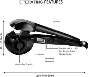 Hann Hair Curler LCD Pro Salon Automatic Ceramic Roller Wave Machine Styler Black 1 Count (Pack of 1)