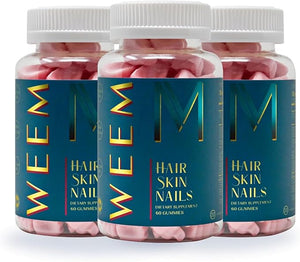 WEEM Hair Skin and Nails Gummies - Supports Healthy Hair - Vegan biotin Vitamins for Women &amp Men Supports Faster Hair Growth Stronger Nails Healthy Skin Extra Strength (3)