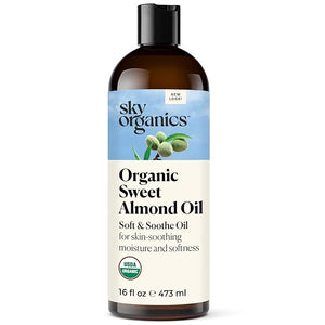 Sky Organics - Organic Sweet Almond Oil 16 fl oz - Soft &amp Soothe Oil - Skin Moisturizer - Silky Lightweight Texture - 100% Pure - Non-Greasy - Natural Vegan &amp Cruelty Free - Beauty &amp S