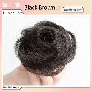 Mini Claw Clip in Hair Bun Extension Updo Space Bun Hair Messy Wavy Hairpieces Human Hair Wig Accessory for Women (Black Brown)