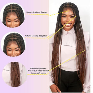 Wow Braids 36 Full HD Transparent Lace Front Medium Knotless Braided Wig with Baby Hair - Synthetic hand-made box braids wig for black women