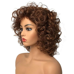 Aimole Curly Women Wigs Natural Synthetic Wig Dark Auburn with Highlight Medium Auburn Hair (33T30)