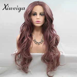 xiweiya Long Ash Purple Lace Front Wig Mermaid Mix Purple Synthetic Lace Front Wigs Body Wave Middle Part Soft Wig Heat Resistant Fiber Hair Replacement Wig for Women 24 Inch