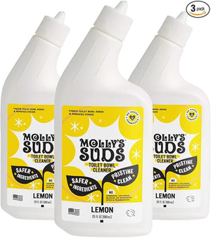 Molly's Suds Toilet Bowl Cleaner (Non-Bleach) | 98% Plant-Based Gel Formula Freshens Removes Stains and Deodorizes | Lemon Scent - 23 Fl Oz (Pack of 3)
