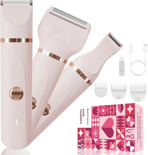 Bikini Trimmer for Women,3 in 1 Electric Shaver Razors,IPX7 Waterproof Wet/Dry,Pubic Hair Trimmer Women with Ceramic Blade USB Recharge,Pink