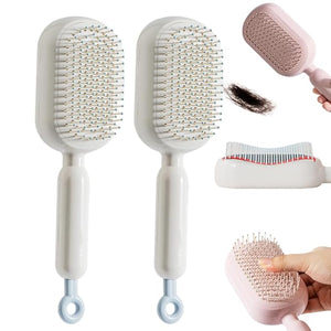Retractable Cushion Massage Comb 2026 New Self Cleaning Hair Brush Anti Static Self Cleaning Hair Brush for Women Men (White#2Pcs)