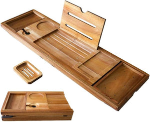 XcE Foldable Bathtub Tray Expandable to 105cm for Luxury Bath Bath Tray for Bathtub (Acacia Wood)