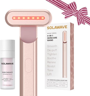 Solawave 4-in-1 Red Light Therapy Wand + Activating Serum | LED Skincare Device for Face &amp Neck | Facial Tool with Galvanic Current Massage &amp Therapeutic Warmth | Reduces Appearance of Fine L