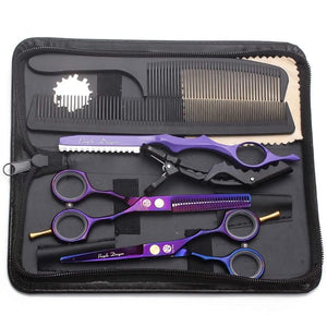 Purple Dragon 5.5 inch Hair Cutting Scissors Set with Razor Leather Scissors Case Barber Hair Cutting Shears Hair Thinning/Texturizing Shears for Professional Hairdresser or Home Use (Purple)