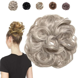Juvabun Hair Extensions Silver Gray ? Soft Curly Hair Extensions Clip-In for Natural Volume &amp Quick Updo Styling Hair Bun Maker