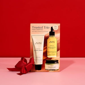 JVN Trusted Trio Travel Essentials Hair Products Pack of 3 Includes Air Dry Cream Instant Recovery Serum and Pre-Wash Scalp Oil Hair Care for Women and Men Silicone Free