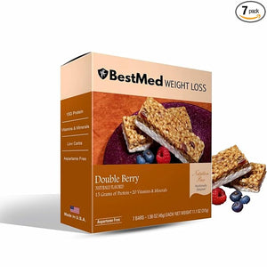 BestMed - High Protein Nutrition Bar - Low-Carb, 15g Protein, Low Sugar, High Fiber, Low Calorie, Meal Replacement Bar (Double Berry, 1 Box - 7 Count)