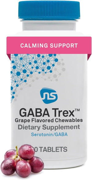 NeuroScience GABA Trex L Theanine Supplement - Calm Aid for Daytime Stress Support &amp Evening Relaxation - Chewable Grape-Flavored Tablets - Vegan &amp Non-GMO (60 Tablets)