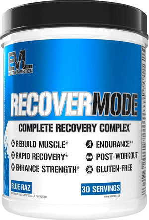 Evlution Nutrition Recover Mode- Complete Post Workout with BCAAs Immunity Support Vitamin C D &amp E Electrolytes Hydration Creatine Glutamine Beta-Alanine L-Carnitine 30 Serve Blue Raz