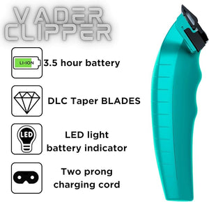 Supreme Trimmer Vader Clipper with DLC Taper Blade STC5098 | 210 Min Run Time 7500 RPM Hair Trimmer | Professional Brushless Motor Barber Clipper | Light Blue