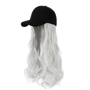 Women Baseball Cap Wig Long Curly and Wavy Wig Sunshade Baseball Cap Integrated Wig Cap Women's Wig Cap
