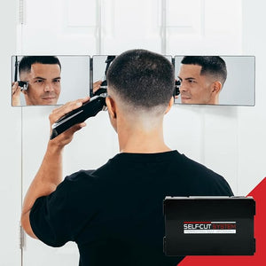 Self-Cut System Cordless Hair Clipper &amp 3 Way Mirror ? Adjustable Tri-Fold Barber Mirror with Hair Trimmer ? Perfect for Self Haircuts Travel and Grooming Anywhere