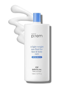 MAKEPREM Defense Me Daily Vegan Sun Fluid Non-greasy Calming Hydrating SPF 50+PA++++ Sunblock Reef-safe UV Broad Protection Sunscreen Blue Ray Sensitive Acne-Prone Oily Skin Face Body Korean Skincare