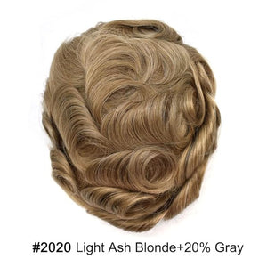 LYRICAL HAIR Toupee for Men Hair System Replacement Mens Human Hair Piece All V-Looped Poly PU 0.04mm Thin Skin Mens Wig Natural Hairline 8X10 #2020 Light Ash Blonde+20% Gray-80% Light Density