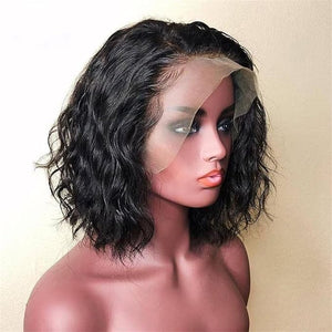 Short Bob Wig Water Wave Human Hair Wig Natural Color Brazilian Virgin Hair 13x4 HD Transparent Lace Front Wig 150% Density Pre Plucked Natural Hairline with Baby Hair Bleached Knots 10inch