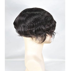 Men¡¯s Toupee 10x8inch Hair Pieces for Men 100% European Virgin Human Hair Replacement System Natural Hairline Topper AU Middle Lace with PU around (#1B off black color)