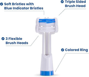 Triple Bristle Replacement Brush Head Refills | Innovative 3 Head Design | Compatible with Triple Bristle Brand Sonic Toothbrush | Color Changing Indicator Bristles | 2 Pack (Blue)