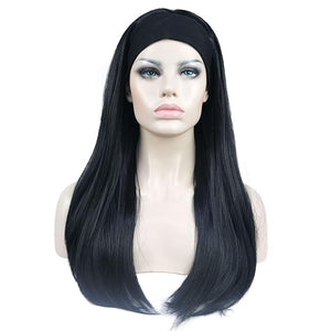 Aimole Long Straight 3/4 Women's Wigs Hair Piece Synthetic Hair with Black Headband(1-Black)