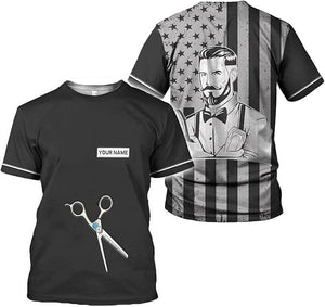 Personalized Barber Shop Shirt 3D Barber Shirts Hairdresser Haircutting Hairstylist Custom Salon Barber Tshirt Pole Scissors