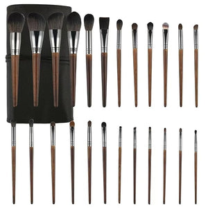 Professional Makeup Brush Set 24 Piece Premium Synthetic Hair Brushes with Leather Case Grey and Wood Handle for Face Cheek Eye Makeup Application