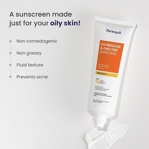 Requil's Oxybenzone OMC Free Sunscreen for Oily Sensitive Acne Prone Skin SPF 50 PA+++ No White Cast 50g Pack of 2