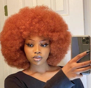 Ginger Afro Wigs for Black Women, Brown Afro Wigs Unisex Men Women Large Bouncy and Soft Natural Looking Hair, Short Afro Kinky Curly Premium Synthetic Wig (Brown 350#)