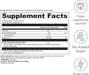 Ancient Nutrition Clean Energy Powder Strawberry Kiwi Supports Healthy Energy and Cognitive Health Promotes Mental Alertness and Focus 30 Servings