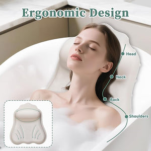Silicone Bath Pillow for Tub Adults 4D Air-Cushion Bathtub Pillow for Head Neck and Back Support Non-Slip Suction Cups Quick-Drying Waterproof Spa Pillow Easy to Clean &amp StoreWhite