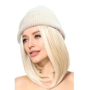 Women Winter Beanie Hat With Big Wavy Curly Hair Knit Attached Ski Snow Cap Wig for Party Daily Weddings