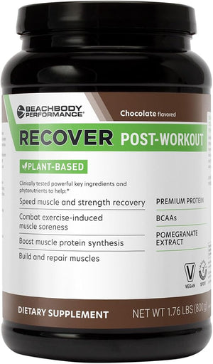 BODi Recover Plant-Based Protein Powder Blend? Post-Workout Chocolate Plant-Based Supplement for Muscle Recovery with 20g Protein BCAAs Pomegranate Extract - Fast Recovery - 20 Serving Tub