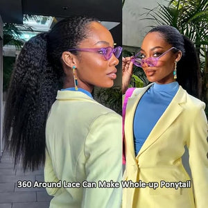 360 Lace Front Wigs Human Hair Kinky Straight, 26 Inch 180% Density Kinky Straight Human Hair Wig 360 Full Lace Frontal Wigs Human Hair for Black Women Can Make Ponytail and Buns