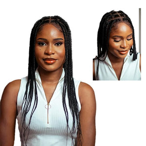 Wow Braids Box Braid Wig - Knotless Braided Wigs for Black women, with 360 glueless Full Swiss Lace Cap, &amp; Human Baby Hair Frontal, Synthetic Long Neat African Handmade Braiding - 18 inch/Black
