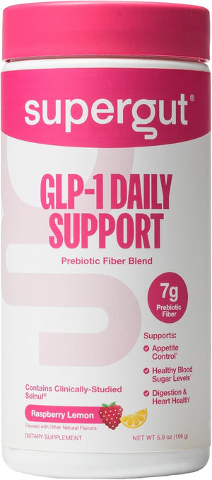 Supergut GLP1 Daily Support - Raspberry Lemon - High Fiber GLP-1 Supplement Powder for Women &amp Men - Sugar-Free Drink Mix for Gut Health &amp Digestive Support (18 Servings)