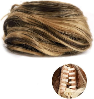 HIHELO 1-Pack Mini Claw Clip Messy Cat Ears Short Synthetic Curly Wavy Bun Extension Wig Claw Clip Women Hair Accessories (Color : 01)