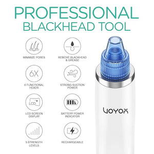 VOYOR Blackhead Remover Pore Vacuum ? Electric Acne Extractor Tool with LCD Screen and 5 Suction Levels 6 Replaceable Heads USB Rechargeable Pore Cleaner for Women &amp Men (BR510)