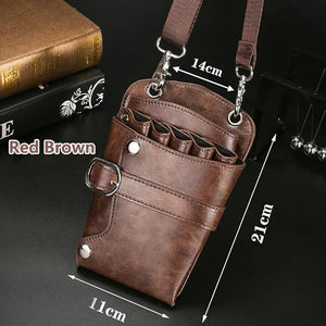 Scissors Pouch PU Leather Salon Barber Hairdressing Scissors Holster Hair Stylist Tools Bag Comb Shear Holster Waist Shoulder Belt (Brown2)
