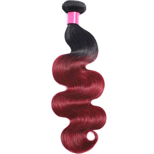 Ombre Human Hair Bundles 1b/99j Brazilian Two Tone Black and Burgund Ombre Body Wave 3 Bundles 10 12 14 inch 100% Unprocessed Virgin Human Hair Bundles Weaves Extensions for Women