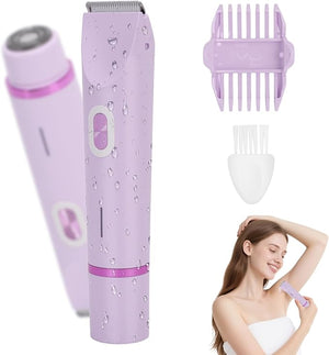 VINGVO Electric Body Hair Trimmer for Women, Dual Head Lady Shaver Groomer, Waterproof? Body Hair Shaver, Rechargeable Facial Hair Removal with Cleaning? Brush (Purple)