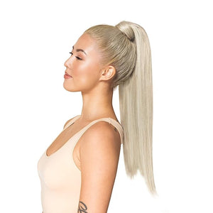 WENNALIFE Ponytail Hair Extension 20 Inch 90g Ash Blonde Highlighted Platinum Blonde Ponytail Extension Human Hair Clip in Wrap Around Remy Human Hair Extension Hairpieces Real Human Hair