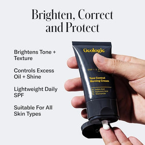Geologie Tone Control Face Cream with SPF 15 | Brightening Moisturizer with Niacinamide, Hyaluronic Acid &amp; Azelaic Acid | Reduces Redness &amp; Controls Oil | For Men &amp; Women