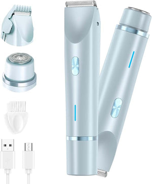 2025 New 2-in-1 Women's Body Shaver, Bikini Trimmer Rechargeable Cordless Electric Shaver for Women, IPX7 Waterproof Wet and Dry Hair Trimmer for Facial Face Lip Chin Underarm Legs (Blue)